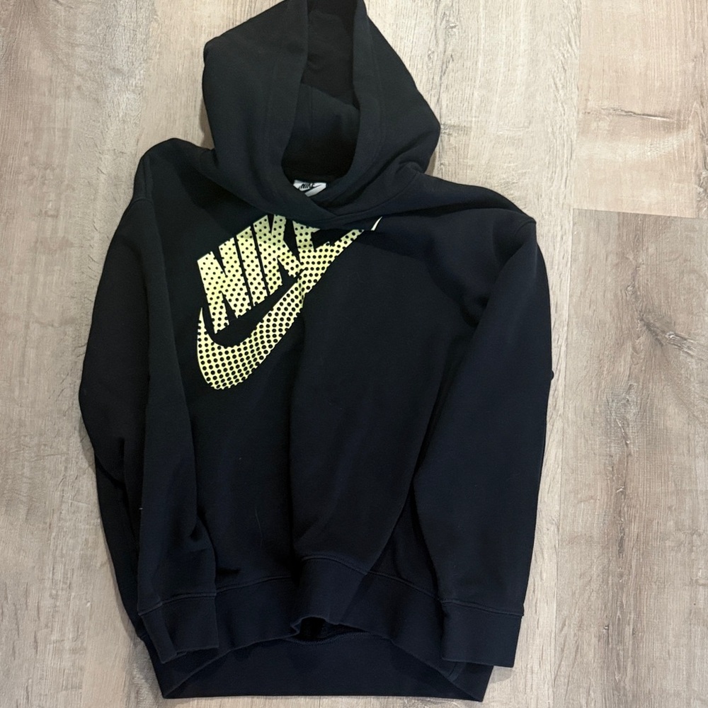 Girls Nike Black Hoodie with Vibrant Yellow Accents